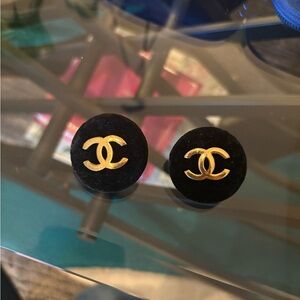 Black velvet and gold metal Chanel earrings